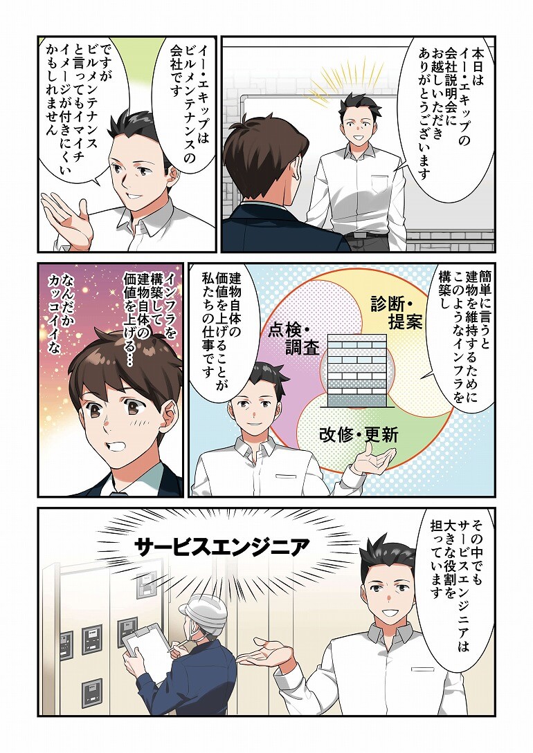 職業紹介漫画 サービスエンジニア ビルメンテナンスの求人 未経験者歓迎 株式会社イー エキップ採用サイト